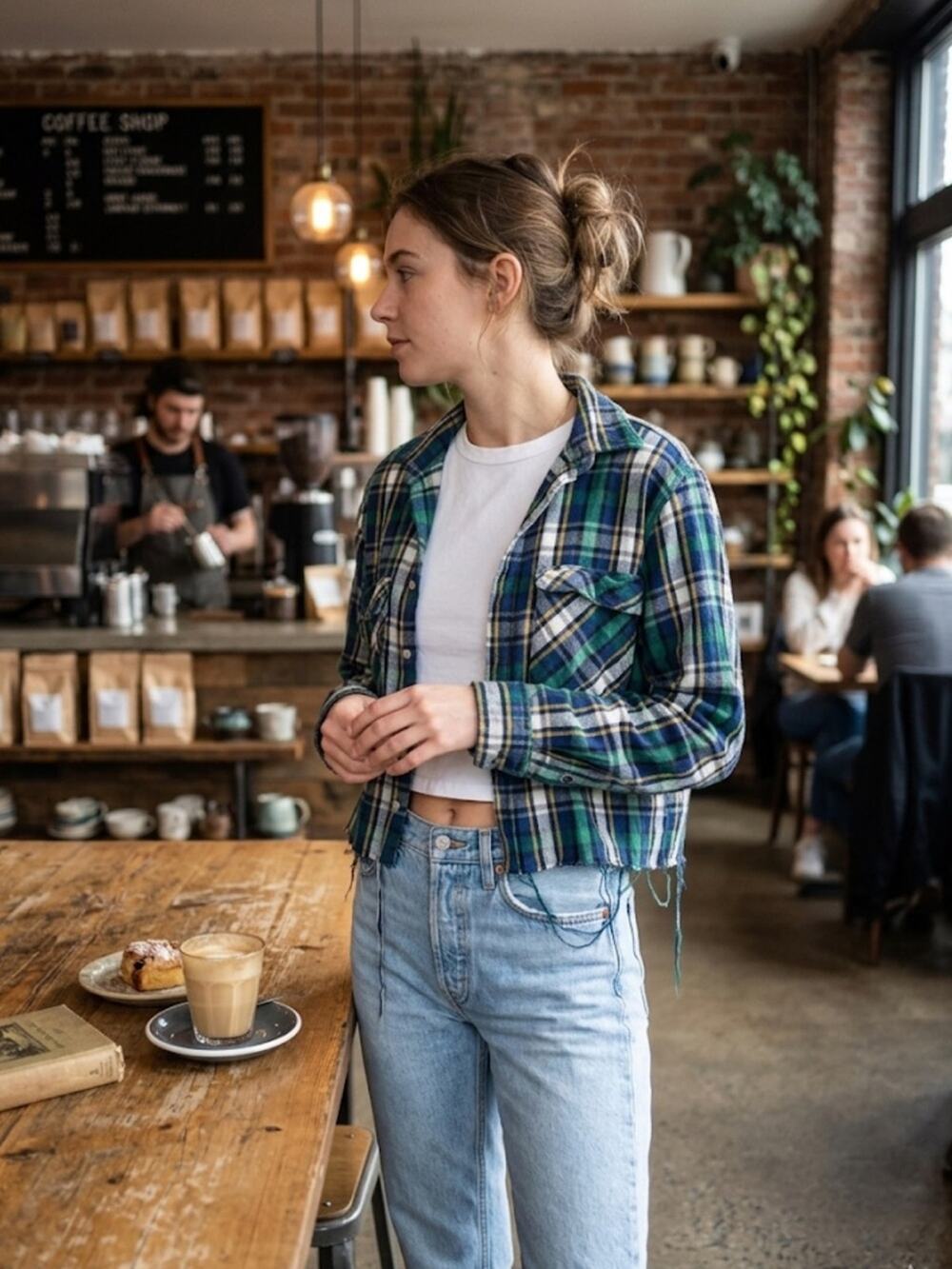 Vintage Cropped Distressed Plaid Shacket